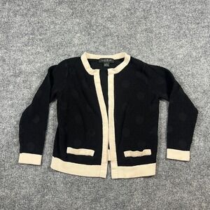 August Silk Cardigan Sweater Girls S Black Polka Dot Contrasting Trim Semi Sheer